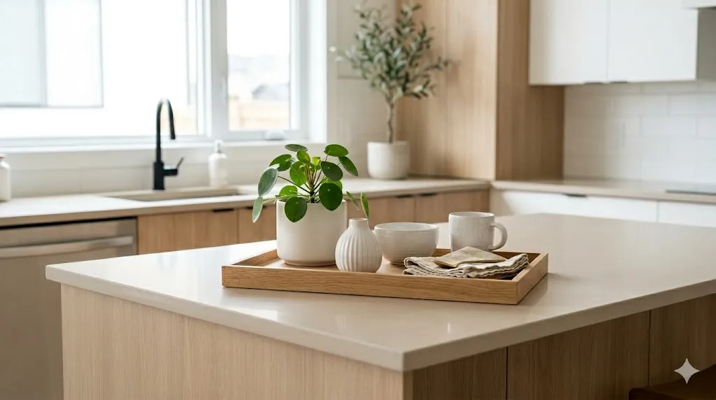 Neutral Minimal Tray with Plant Accent