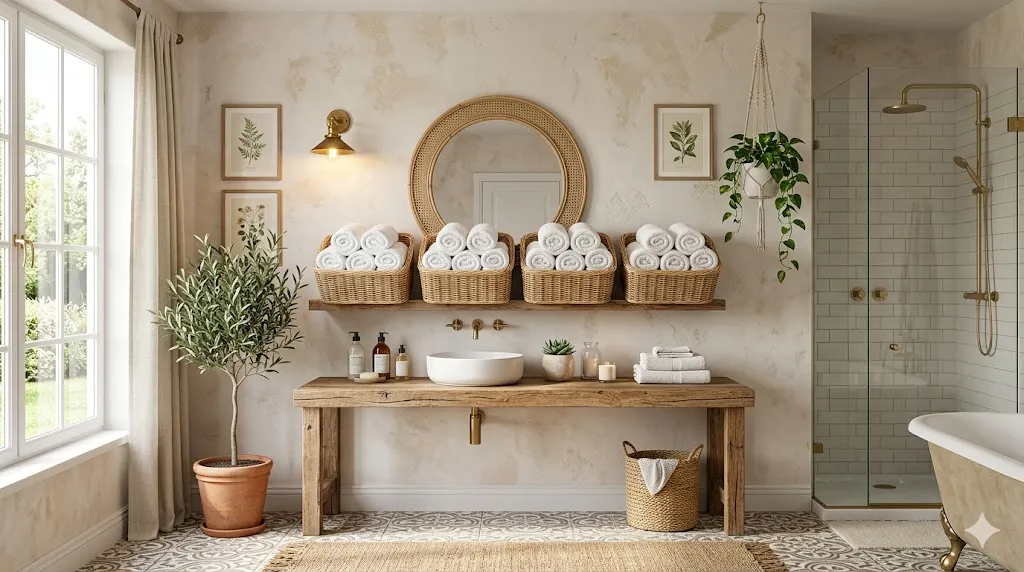 Wall-Mounted Wicker Basket Storage