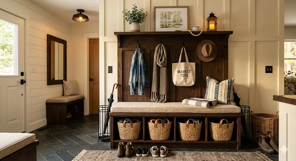 Dark Wood Storage Bench