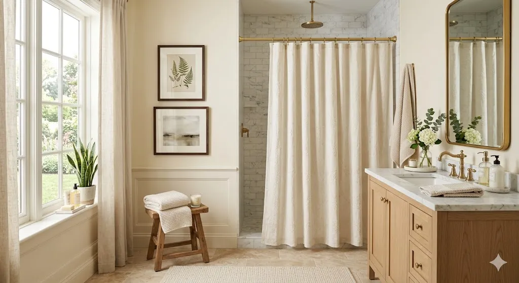 Use a Cream Shower Curtain