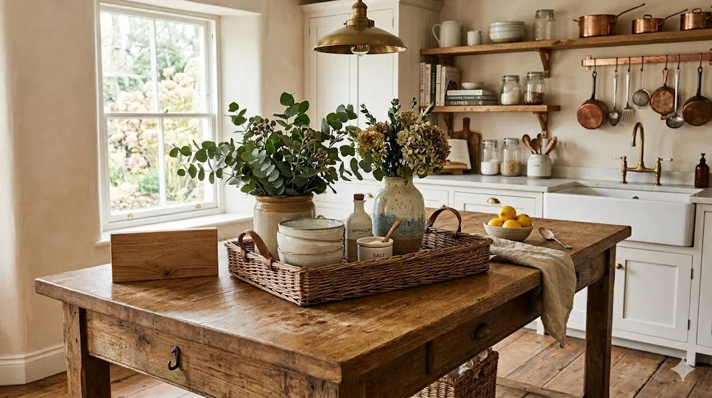 Wicker Basket Tray with Eucalyptus